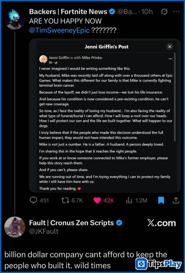 images 2 of Epic Games faces backlash after firing a terminally ill employee.